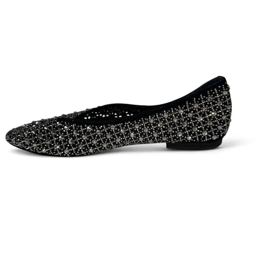 Birdies Women's Goldfinch Pointed Toe Suede Ballet Flat in Pewter Crystal 8.5 - Picture 10 of 16